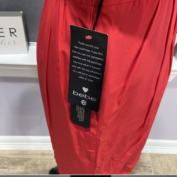 BEBE JETSET RED SILK SURPLUCE SUNDRESS WRAP DRESS SMALL MINI - Picture 5 of 5